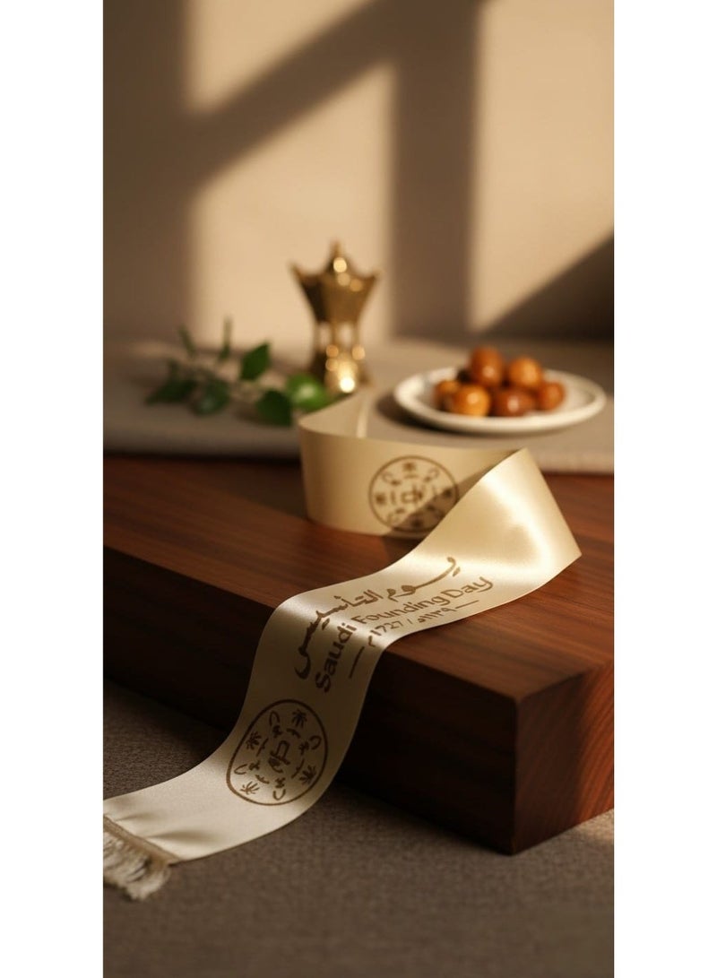 وشاح يوم التأسيس ، شال يوم التاسيس ، وشاح يوم تاسيس المملكة العربية السعودية ، وشاح يوم التاسيس الوطني السعودي ، وشاح السعوديه ، عدد 1 قطعة وشاح المملكة العربية السعودية في يوم التأسيس ، وشاح يوم بدينا ، وشاحات يوم التاسيس ، توزيعات يوم التأسيس ، احتفال يوم التأسيس ، احتفالات يوم التأسيس، اوشحة وشاح ليوم التاسيس ، وشاح سكارف التاسيس , المقاس 148 × 9 سم - لون بيج - Image 3